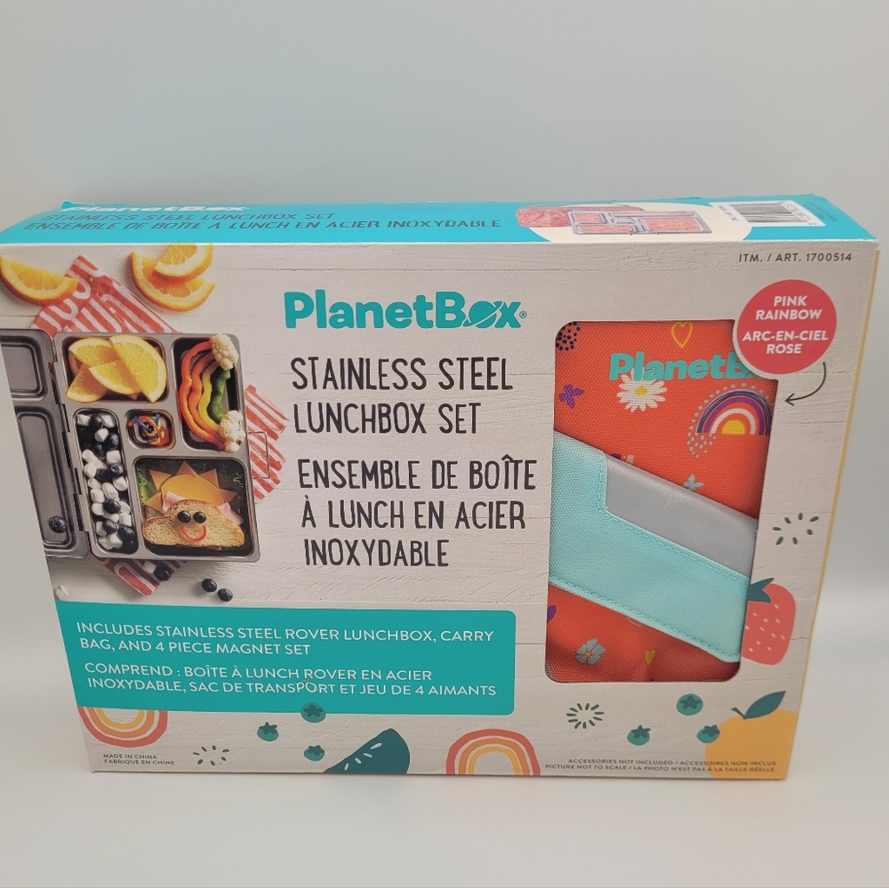 NWT PlanetBox Rover Stainless Steel Lunch Box Set Pink Rainbow Pattern